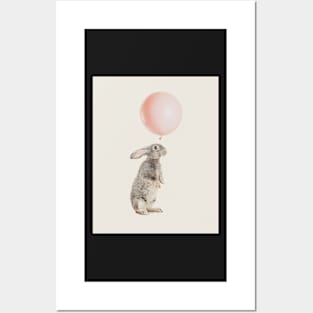 Cute rabbit and pink balloon Posters and Art